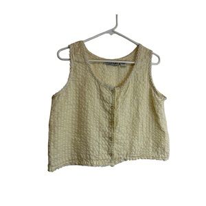 Vintage Pale Yellow Textured Button Front Sleeveless Blouse